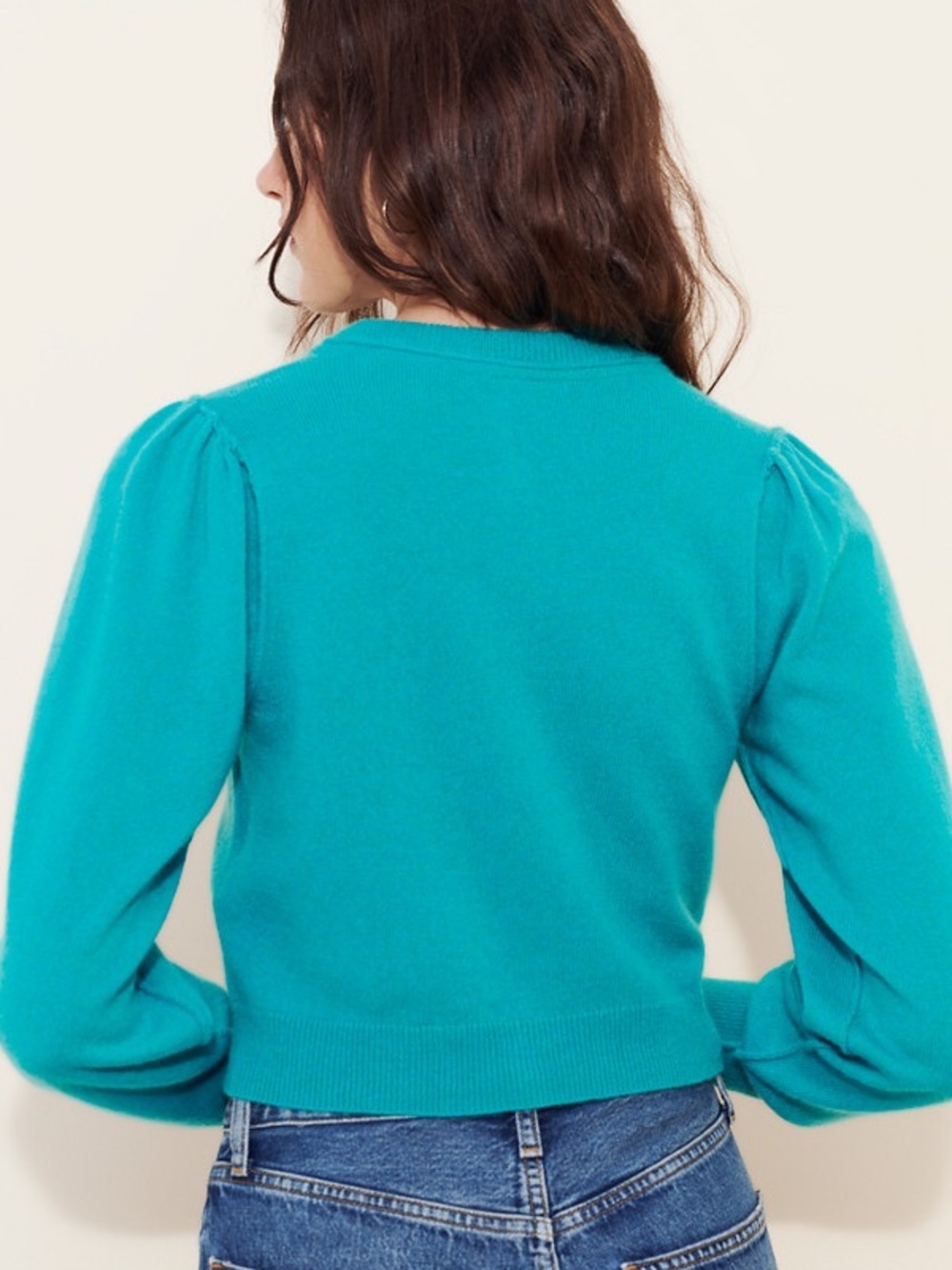 Medium Free People Pearl cashmere button cardigan sweater Teal Cropped - Picture 8 of 15